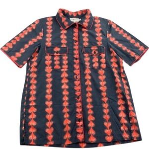 Vintage Fiorucci Button Up Shirt Women S Black Red Heart Print ShortSleeve Italy